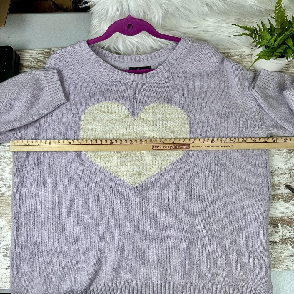 ELLOS Heart Sweater Women's Plus 1X 22/24 Lavender Crew Neck Warm Whimsy Sparkle - Picture 6 of 11